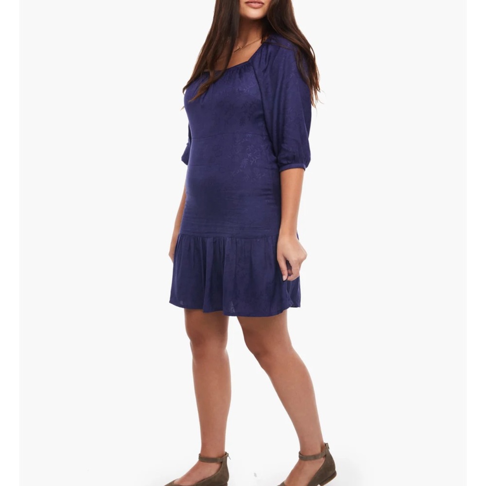 Able Navy Garment Floral Midi Dress‎ Ruffle Hem Size Medium